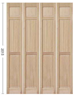 木製クローゼットドアH3PP-4、4枚折戸、未加工品