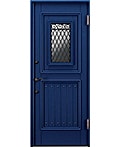 アイアン付きの青い玄関ドア