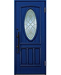 ステンドガラスの青い玄関ドア