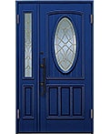 ステンドガラスの青い親子玄関ドア