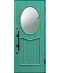 グリーン色の日本製玄関ドア