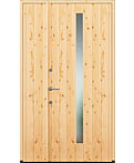 桧無垢材の親子玄関ドア、クリア塗装の木製ドア