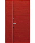 桧無垢材の親子玄関ドア、赤い木製ドア