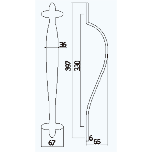 ドア取手クローバーの寸法図