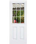 格子窓の玄関ドア、白いおしゃれな扉