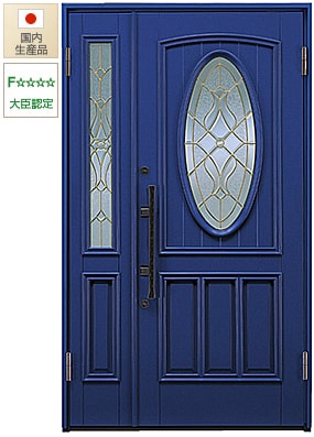 青い玄関親子ドア