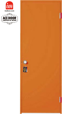 60年代のアメリカをイメージした室内用のドア、エース。パッションオレンジ(Passion Orange)塗装ドア。