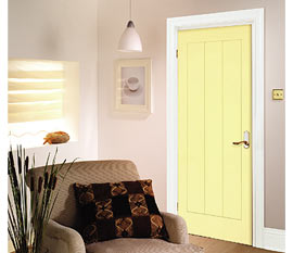 内装ドアBLシリーズ、黄色のドア、スムースタイプの施工イメージ