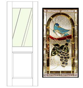 鳥モチーフのステンドグラス、ドア