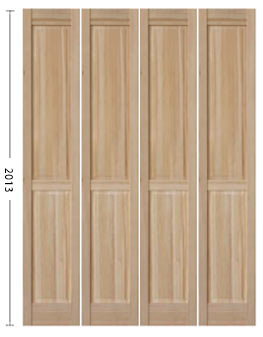 木製クローゼットドアH2PP-4、4枚折戸、未加工品