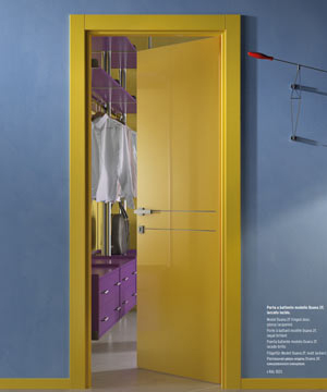海外輸入のデザインドア、黄色カラー塗装の室内用ドア