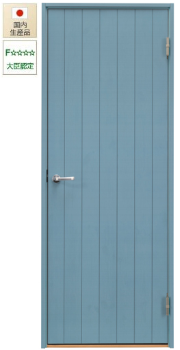 縦張りのおしゃれな木製ドア、ブルーの塗装扉、JS130