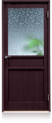 檜の塗装ドア、デザインガラスの扉、和洋折衷扉
