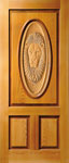 ライオンの彫刻をあしらった木製ドア