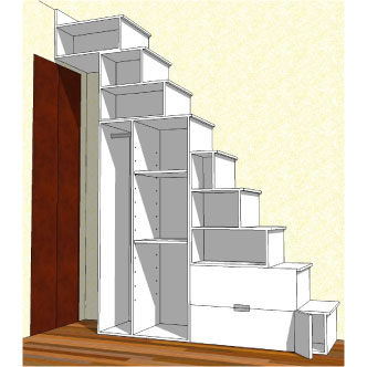 扉や通路・廊下を考慮したロフト用収納階段