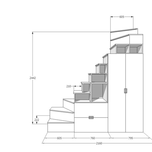 直線状に設置出来ない場合のロフト用階段